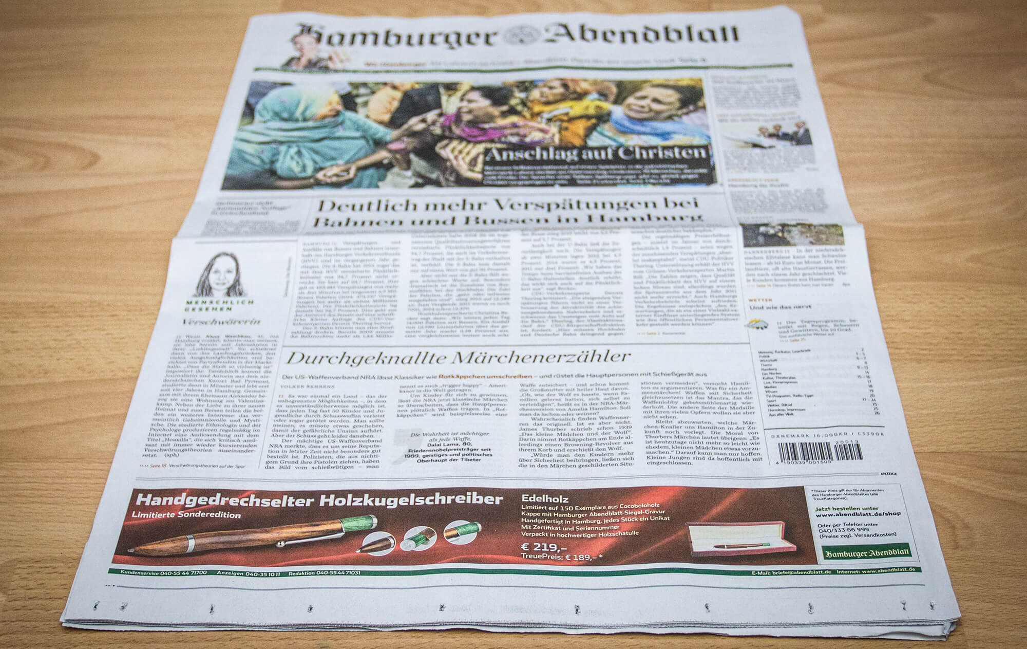 Limitierte Edition, Handgedrechselter Kugelschreiber im Hamburger Abendblatt