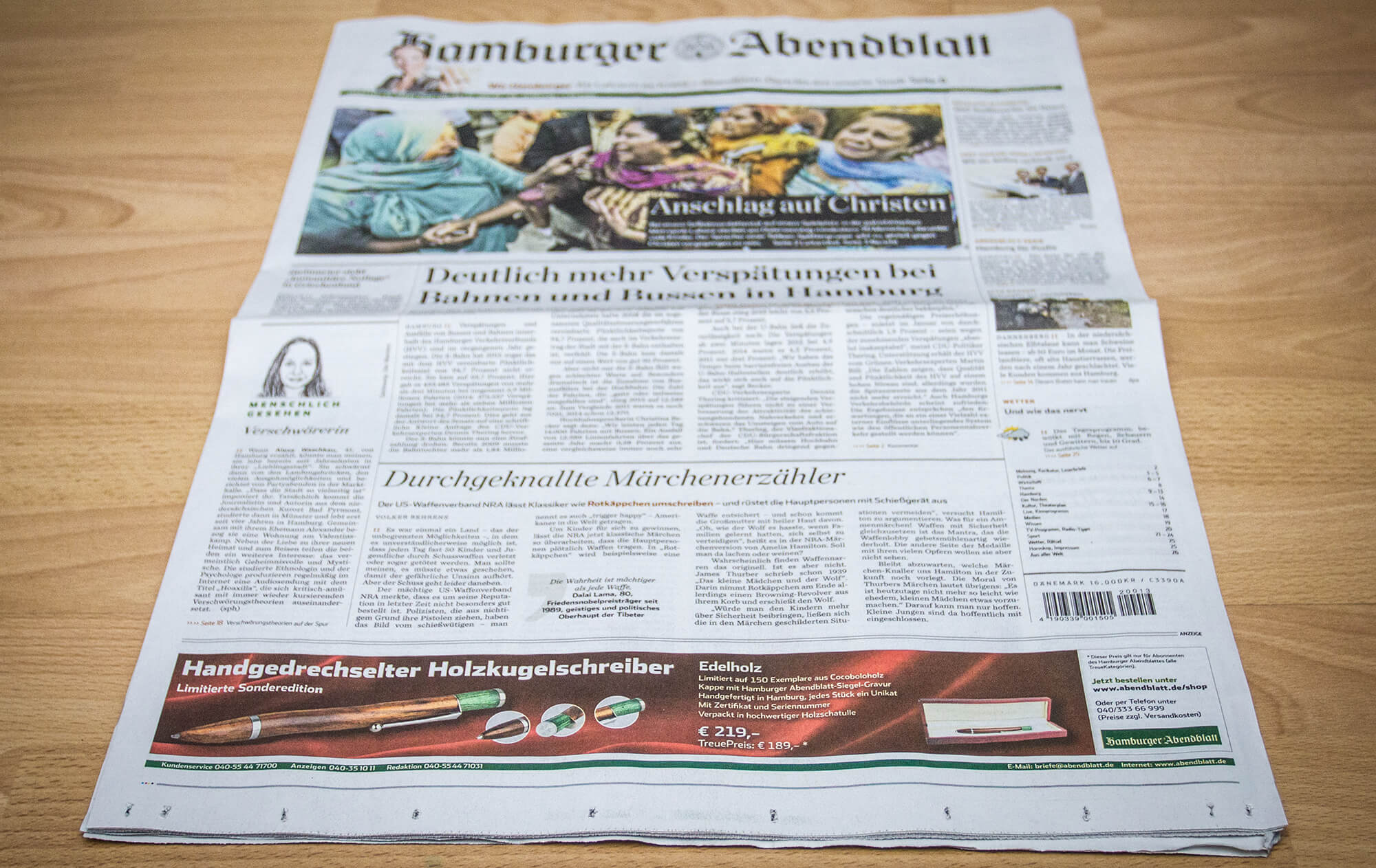 Limitierte Edition, Handgedrechselter Kugelschreiber im Hamburger Abendblatt