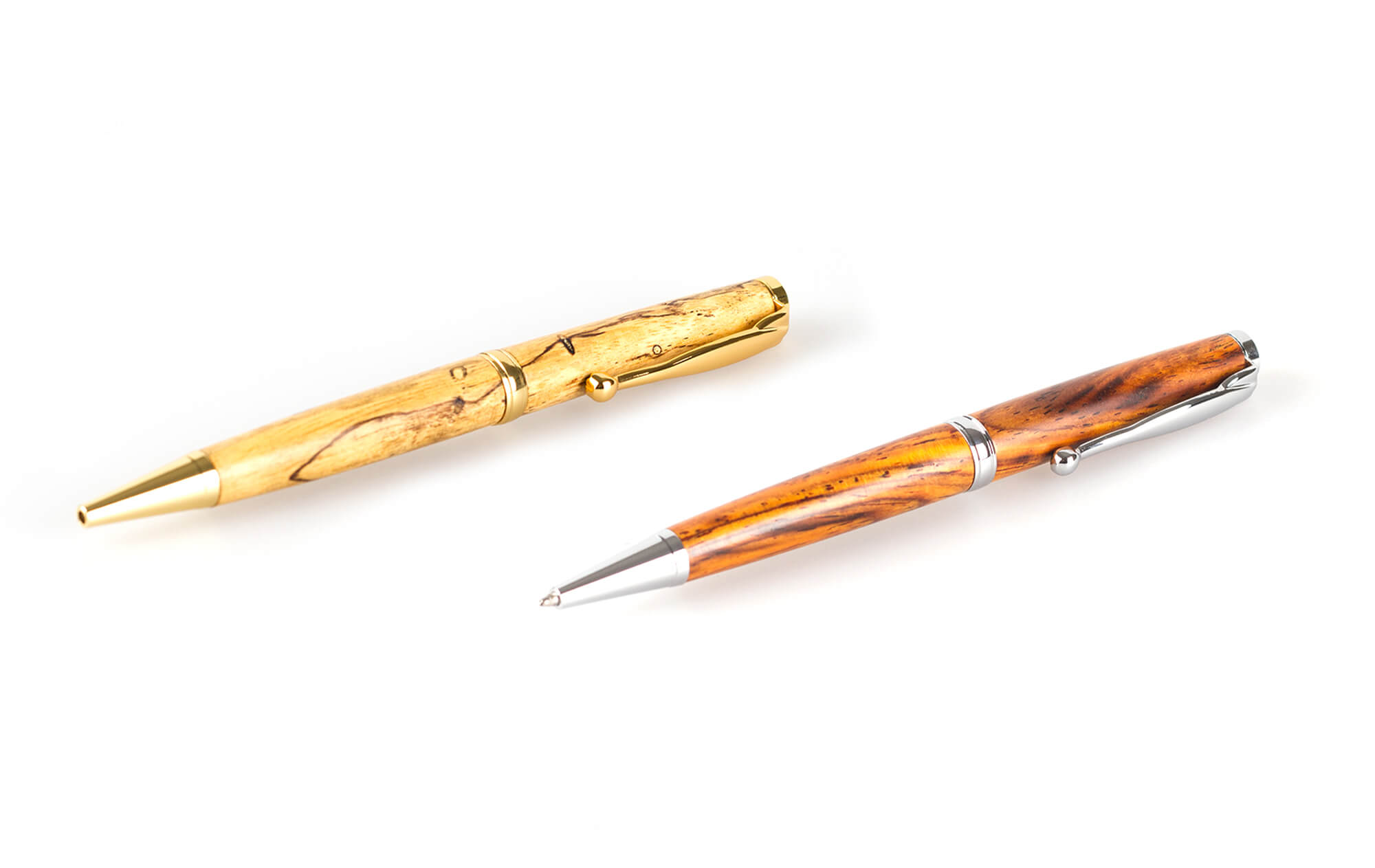 Handgefertigte Kugelschreiber aus Tamarind und Cocobolo